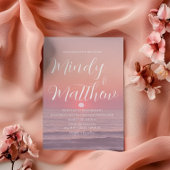 Pink Beach Sunset Destination Wedding Invitation 招待状