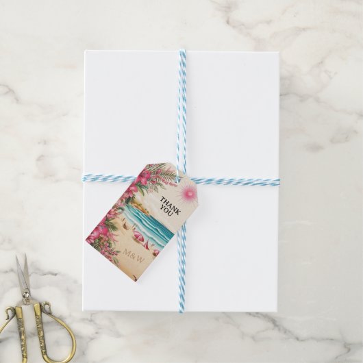 Pink Beach Wedding ギフトタグ (より糸付き)