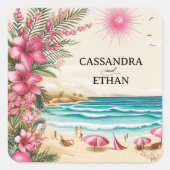 Pink Beach Wedding スクエアシール (正面)