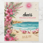 Pink Beach Wedding Shower ワインラベル (シングルラベル)