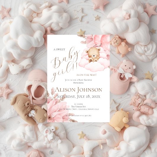 Pink Bear Baby Shower Girl invitation 招待状