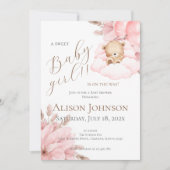 Pink Bear Baby Shower Girl invitation 招待状 (正面)