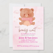 Pink Bear Baby Shower Invitation | Cute & Customis 招待状 (正面)