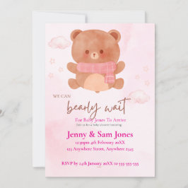 Pink Bear Baby Shower Invitation | Cute & Customis 招待状