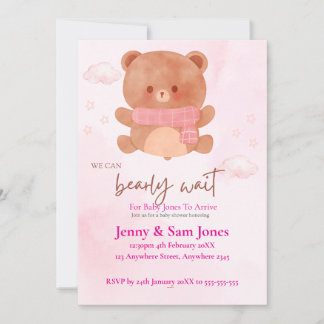 Pink Bear Baby Shower Invitation | Cute & Customis 招待状