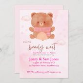 Pink Bear Baby Shower Invitation | Cute & Customis 招待状 (正面/裏面)