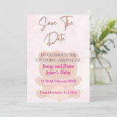 Pink Bear Baby Shower Save the Date Card | Cute &  招待状 (スタンド正面)