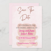 Pink Bear Baby Shower Save the Date Card | Cute &  招待状 (正面/裏面)