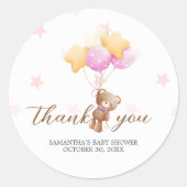 Pink Bear Balloon Baby Shower ラウンドシール (正面)