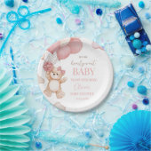 Pink Bear Balloon Bearly Wait Baby Shower ペーパープレート (パーティー)