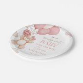Pink Bear Balloon Bearly Wait Baby Shower ペーパープレート (アングル)