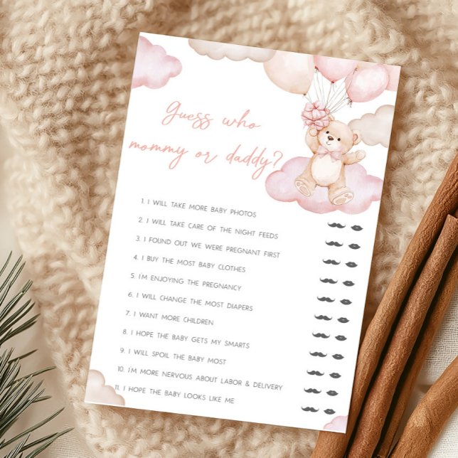 Pink Bear Balloon Guess Who Mommy or Daddy Game (Girl Bearly Wait Balloon Baby Shower Guess Who Mommy or Dadyy Game)