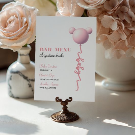 Pink Bear Balloon Signature Drinks Bar Menu ポスター