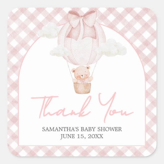 Pink Bear Bearly Wait Baby Shower  スクエアシール (正面)