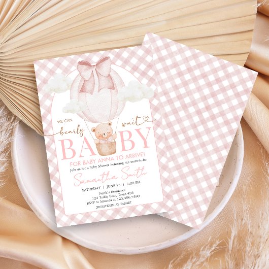 Pink Bear Bearly Wait Baby Shower 招待状