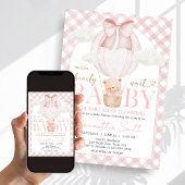 Pink Bear Bearly Wait Baby Shower 招待状
