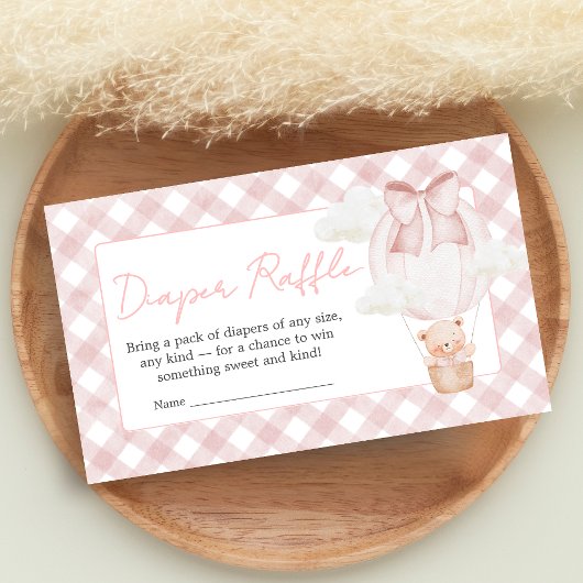 Pink Bear Bearly Wait Baby Shower Diaper Raffle エンクロージャーカード