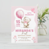 Pink Bear Birthday Bash 1st birthday 招待状 (スタンド正面)