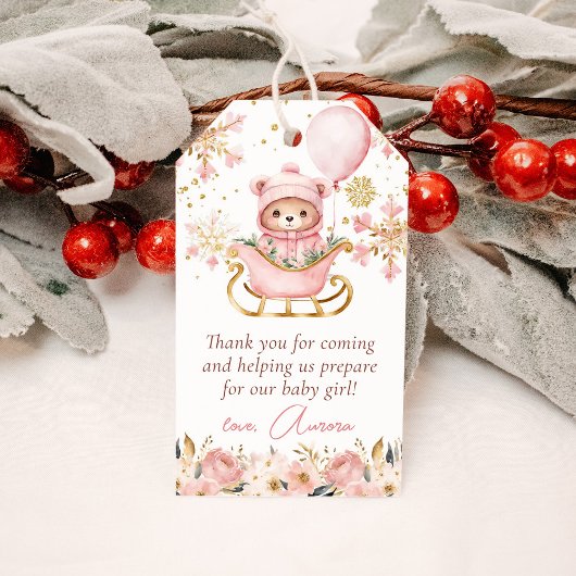 Pink Bear Christmas Baby Shower Thank You Favor ギフトタグ