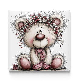 Pink Bear Christmas Berries | Christmas Magnet マグネット