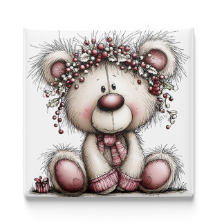 Pink Bear Christmas Berries | Christmas Magnet マグネット