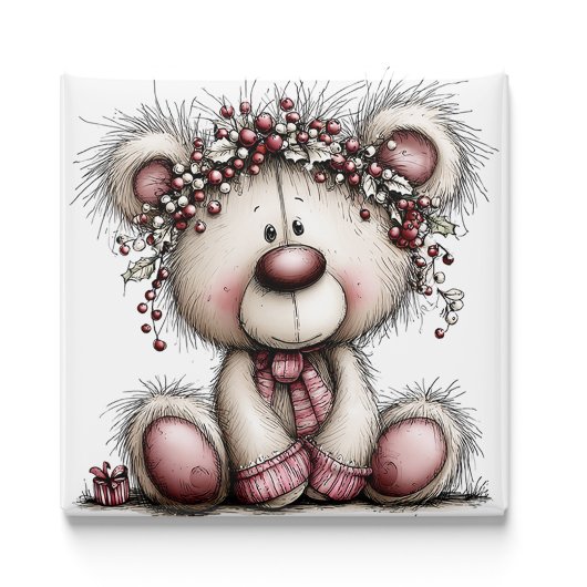 Pink Bear Christmas Berries | Christmas Magnet マグネット