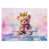 Pink Bear Gold Crown It's a Girl ラージペーパーバッグ (裏面)