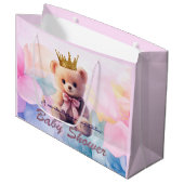 Pink Bear Gold Crown It's a Girl ラージペーパーバッグ (正面アングル)