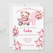 Pink Bear on BIcycle birthday 招待状 (正面)