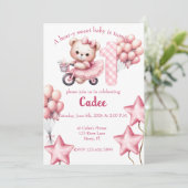 Pink Bear on BIcycle birthday 招待状 (スタンド正面)
