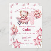 Pink Bear on BIcycle birthday 招待状 (正面/裏面)