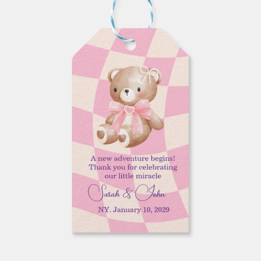 Pink Bear Pastel Airplane Balloon  ギフトタグ (裏面)