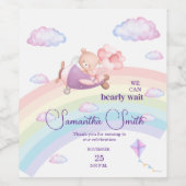 Pink Bear Pastel Airplane Balloon  ワインラベル (シングルラベル)