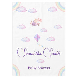 Pink Bear Pastel Airplane Balloon Baby Shower テーブルクロス