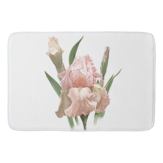 Pink Bearded Iris Flower Botanical Design バスマット (正面)
