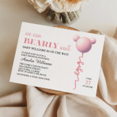 Pink Bearly Wait Baby Girl Balloon Shower Invite 招待状
