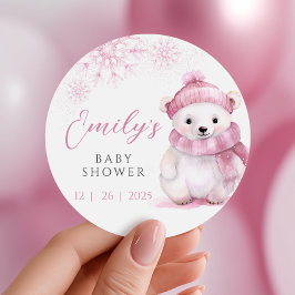 Pink Bearly Wait Baby Shower Stickers ラウンドシール