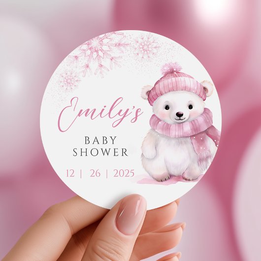 Pink Bearly Wait Baby Shower Stickers ラウンドシール