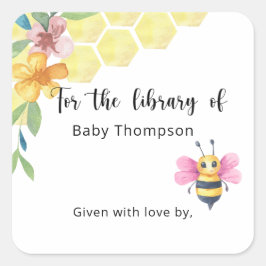 Pink Bee - Baby Shower bookplate, books for baby スクエアシール