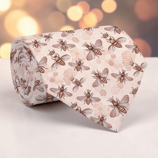 Pink Bee Pattern Custom Necktie ネクタイ