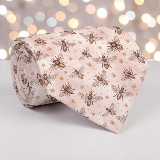 Pink Bee Pattern Custom Necktie ネクタイ