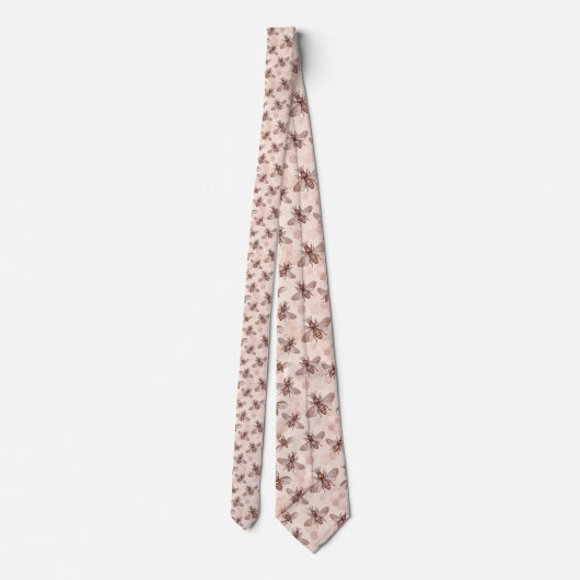 Pink Bee Pattern Custom Necktie ネクタイ (裏面)