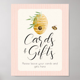 Pink Bee Theme Girl Baby Shower Gift Table Sign ポスター
