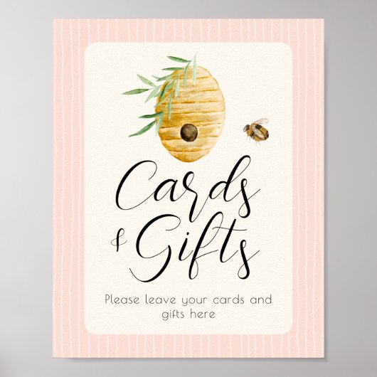 Pink Bee Theme Girl Baby Shower Gift Table Sign ポスター (正面)