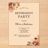 Pink Beige Floral Elegant Modern Retirement Party アクリル招待状 (正面)