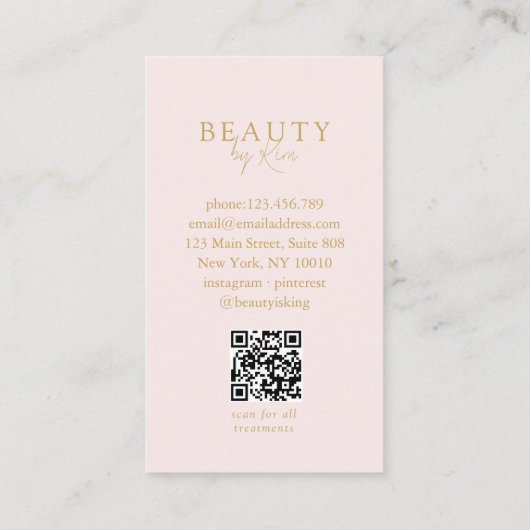 Pink & Beige-Gold  Minimal Salon QR Code Loyalty 名刺 (裏面)