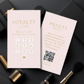 Pink & Beige-Gold  Minimal Salon QR Code Loyalty 名刺