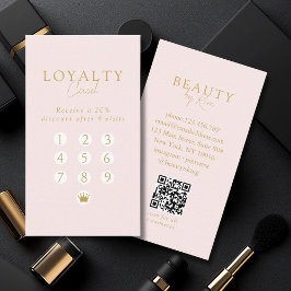 Pink & Beige-Gold  Minimal Salon QR Code Loyalty 名刺