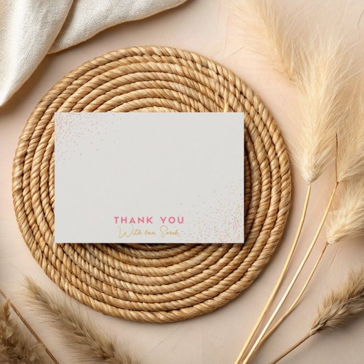 Pink Beige Minimalistic Classic Polka Dot Confetti サンキューカード