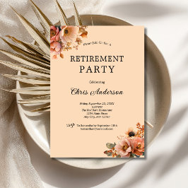 Pink Beige Party Floral Elegant Modern Retirement  招待状